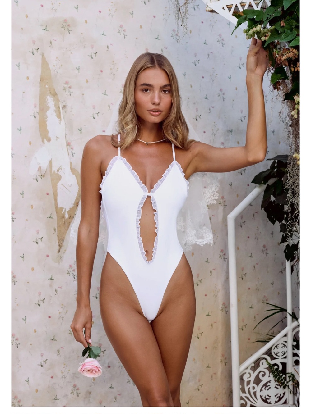 White Ruffled Bride embroidered One-Piece Bikini